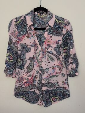 Express Pink Paisley Button-Down Shirt